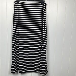 Talbots Womens Maxi Skirt M Navy White Stripes Stretch Waist Flowy Classic EUC